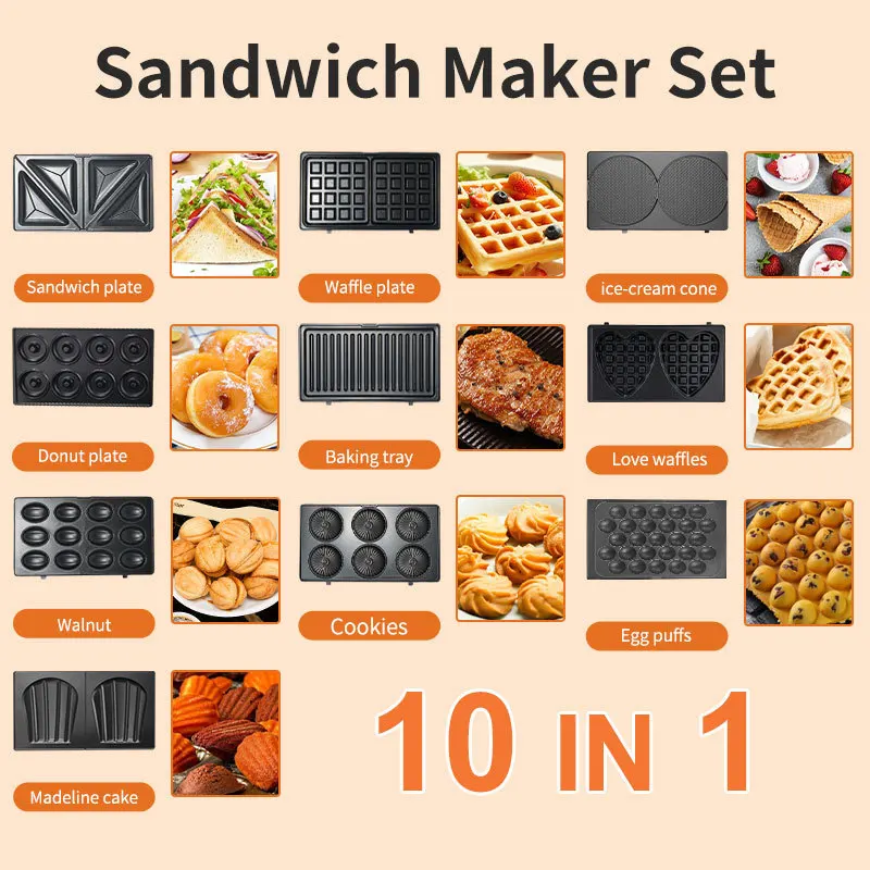 Breakfast Sandwich Press - Elettrodomestico 220/110V 10 in 1, Piastra